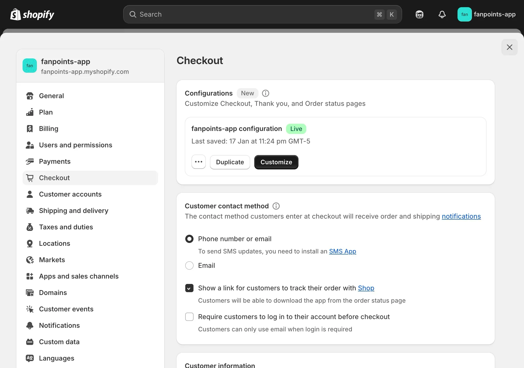 Shopify Plugin Settings